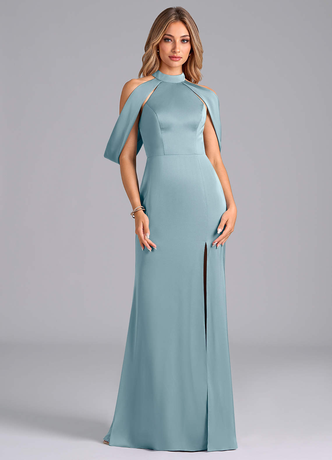 Azazie Bonny Bridesmaid Dresses Moody Blue Mermaid Off the Shoulder Stretch Satin Dress image1