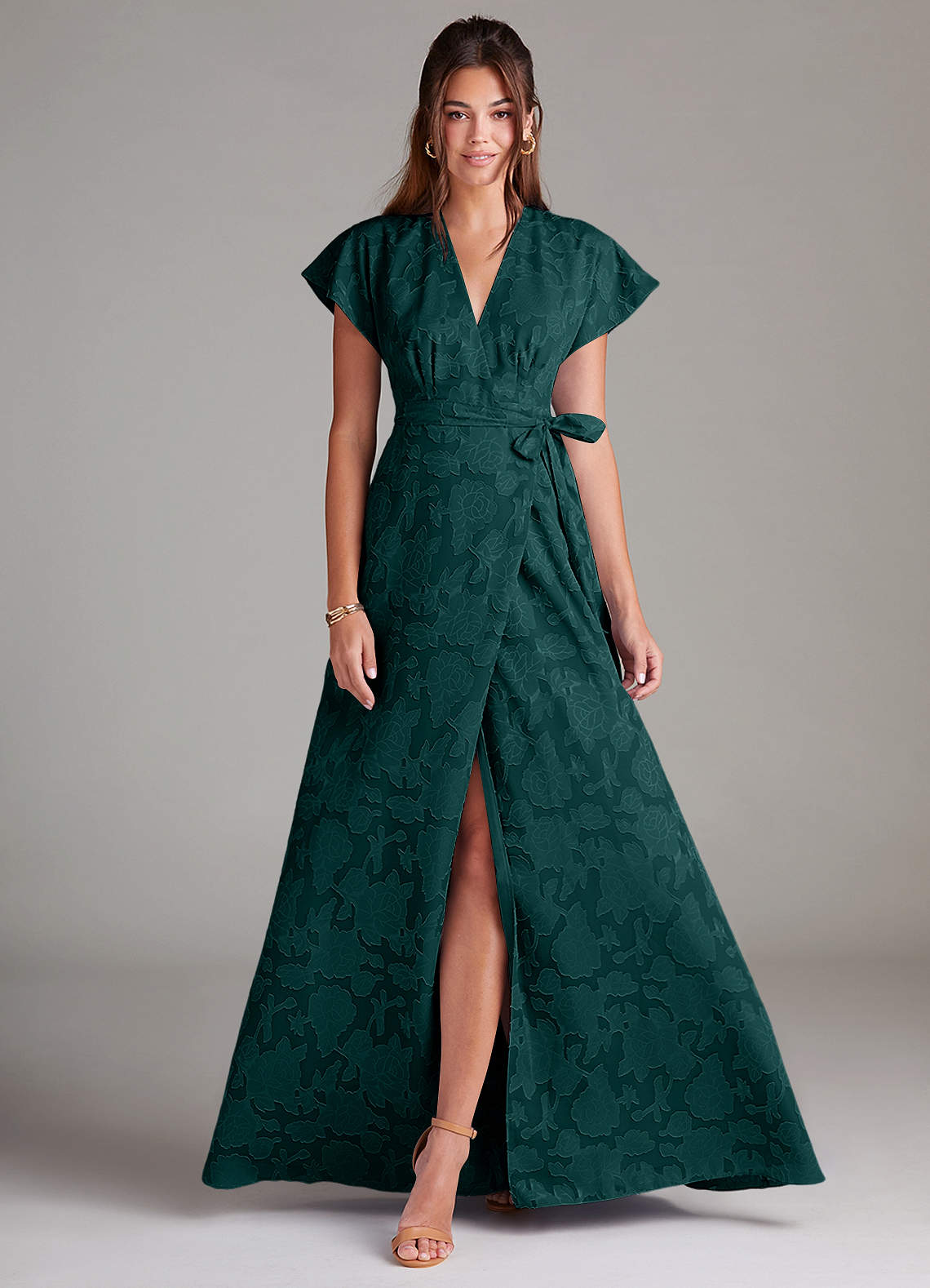 Azazie Ling Bridesmaid Dresses Pine A-Line Pleated Floral Burnout Dress image1