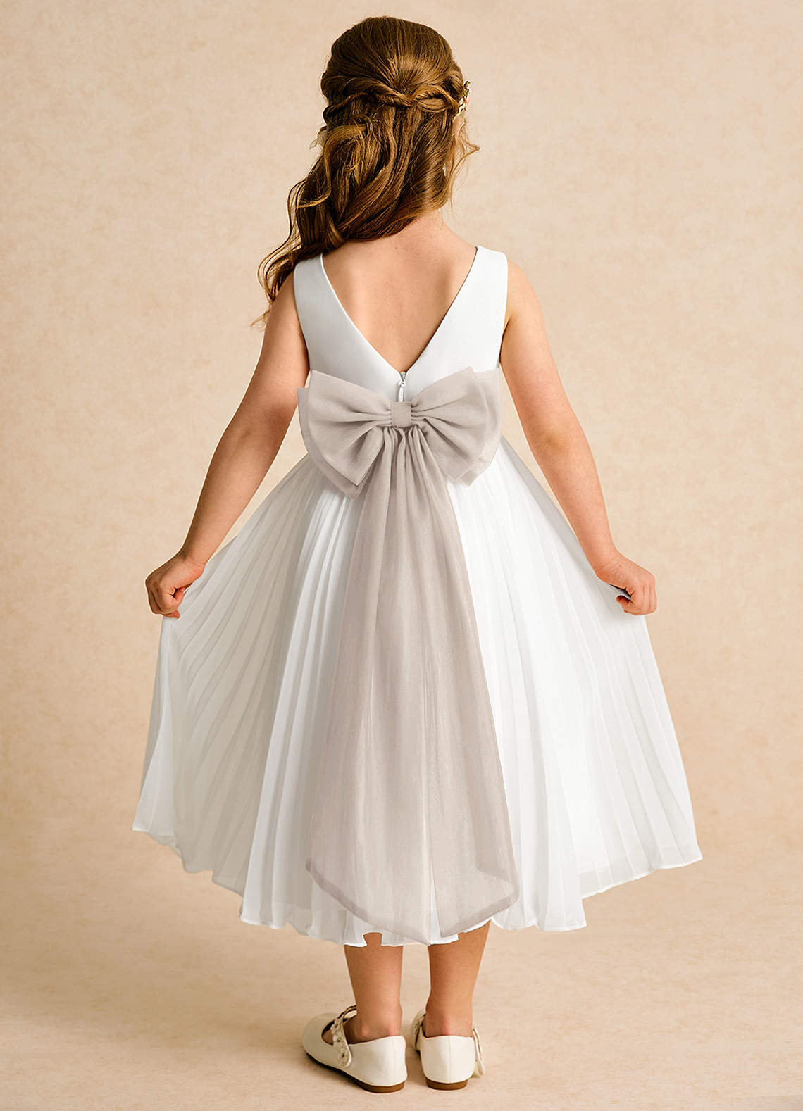 Azazie Margot Flower Girl Dresses Ivory Frost A-Line Pleated Chiffon Dress image1