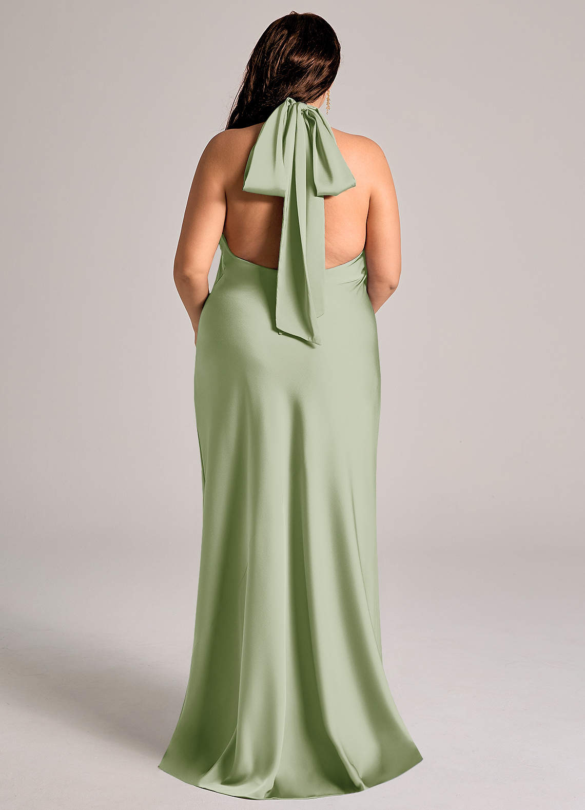 Azazie Velli Abiti da Damigella Abito Sirena in Raso Elasticizzato Collo Alto Verde Salvia image8