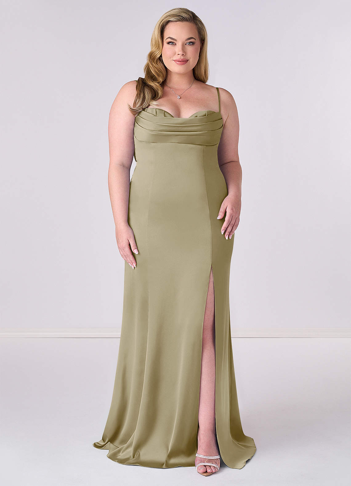 Barbie ♥ Azazie Abiti da Damigella Abito Sirena in Raso Elasticizzato Corsetto Verde Muschio image1