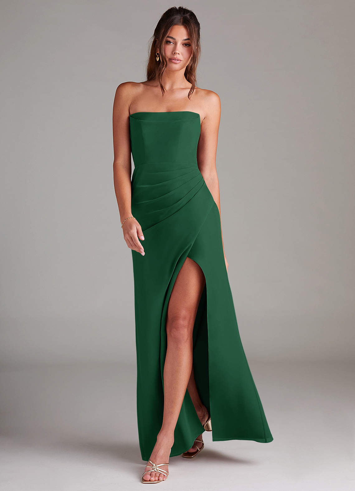 Azazie Leonis Bridesmaid Dresses Dark Green Sheath Strapless Chiffon Convertible Dress image6