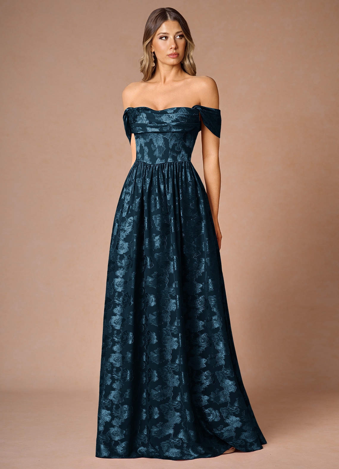 Hazel Navy Pleated Maxi Dress | Azazie UK