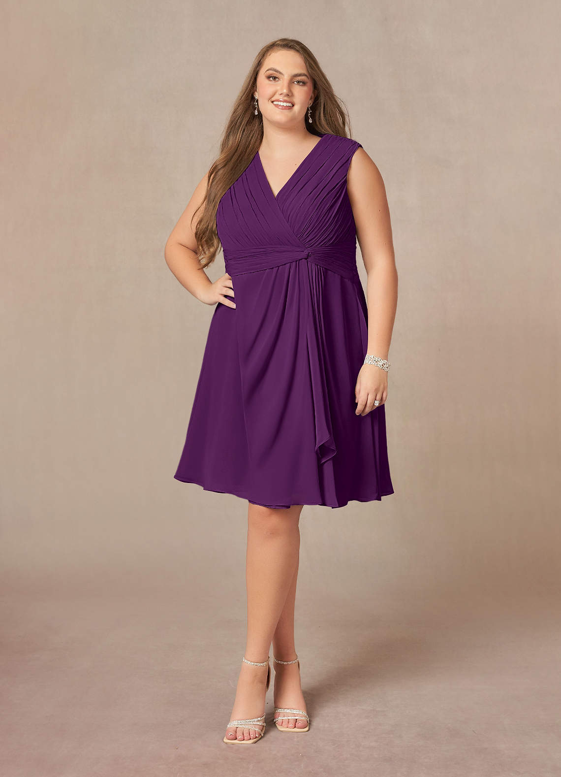 Azazie Theron Mother of the Bride Dresses Grape A-Line V-Neck Pleated Chiffon Dress image1