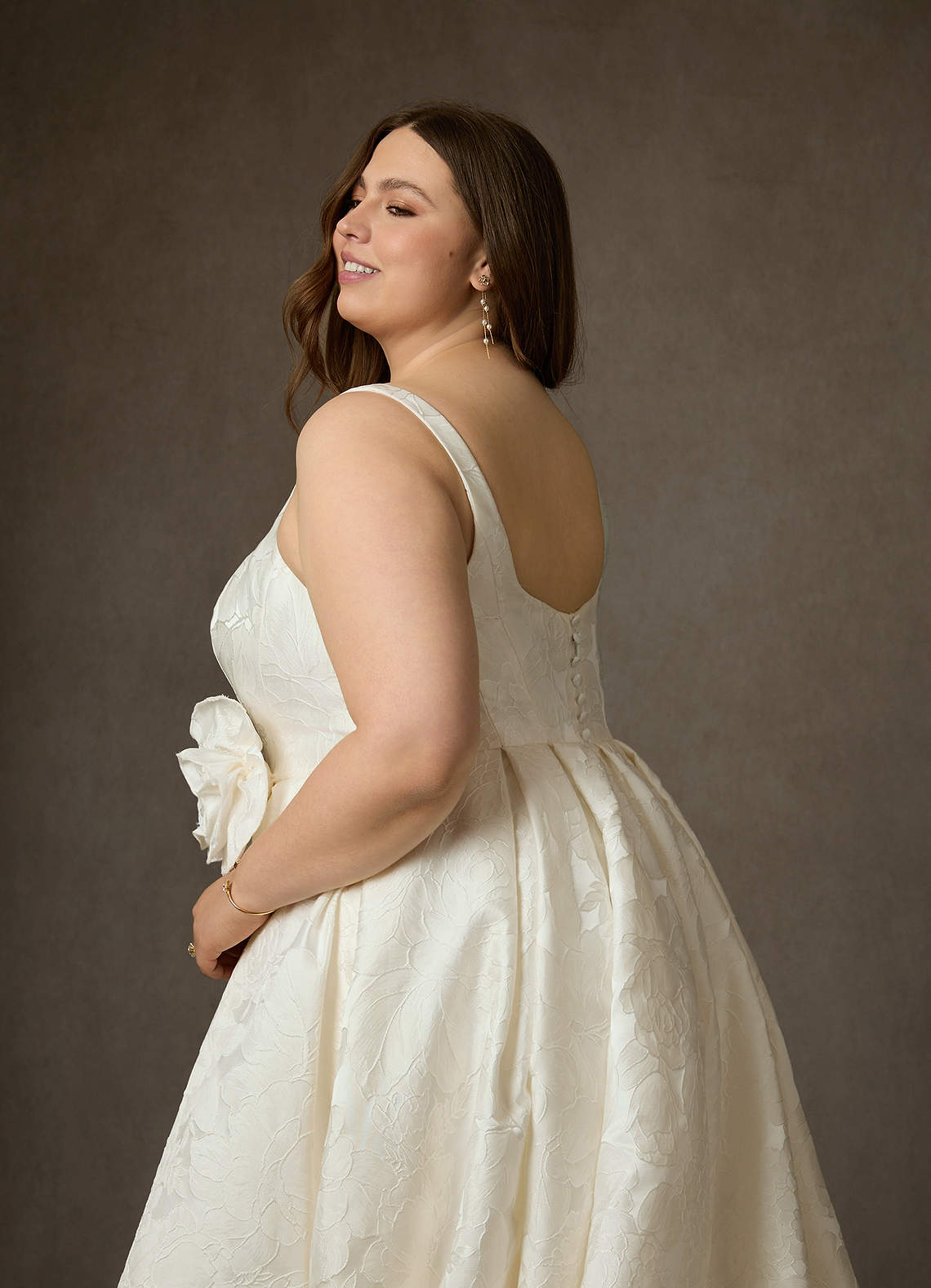 Azazie Ruby Wedding Dresses Antique White Ball-Gown with Pockets Floral Jacquard Dress image16