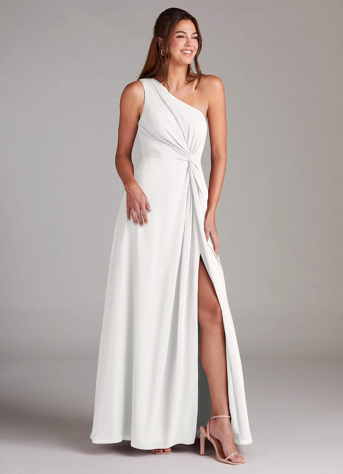 Azazie Brooke Jurken voor bruidsmeisjes Jurk van Chiffon met A-lijn One-shoulder Wit image3