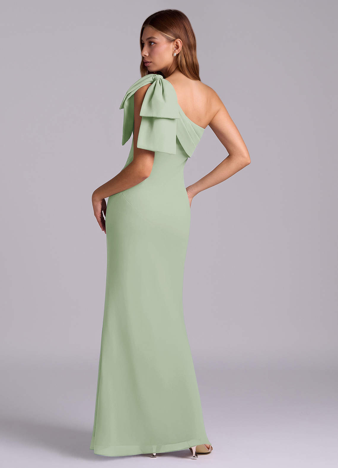 Azazie Yuanna Bridesmaid Dresses Dusty Sage Mermaid One Shoulder Chiffon Dress image5