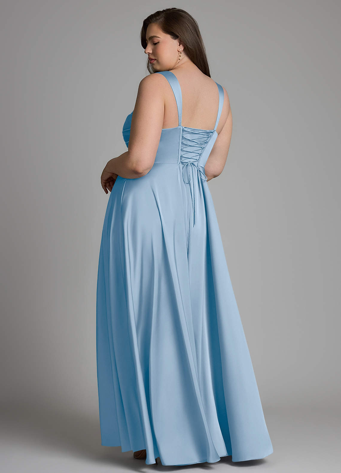Azazie Azaria Bridesmaid Dresses Powder Blue A-Line Corset Stretch Satin Dress image7