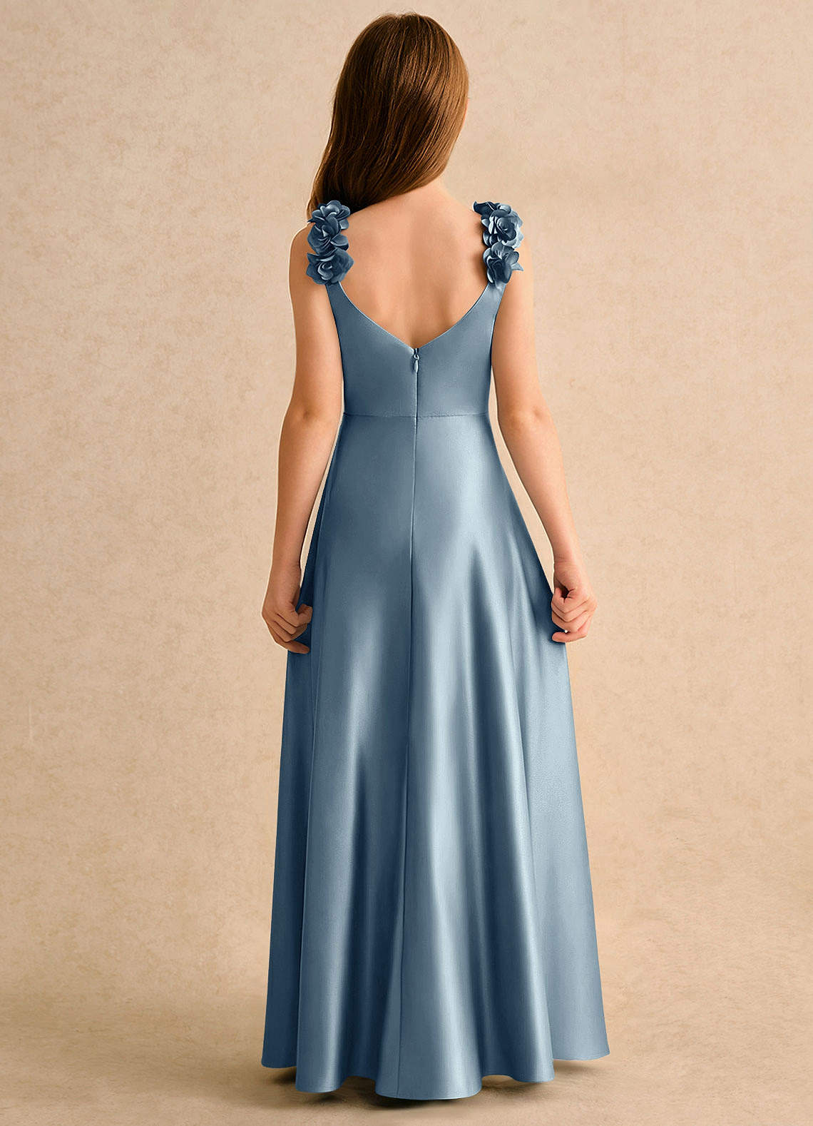 Azazie Rosita Girls Formal Flower Girl Klänningar Klänning A-Line i Stretch Satin Plisserad image4