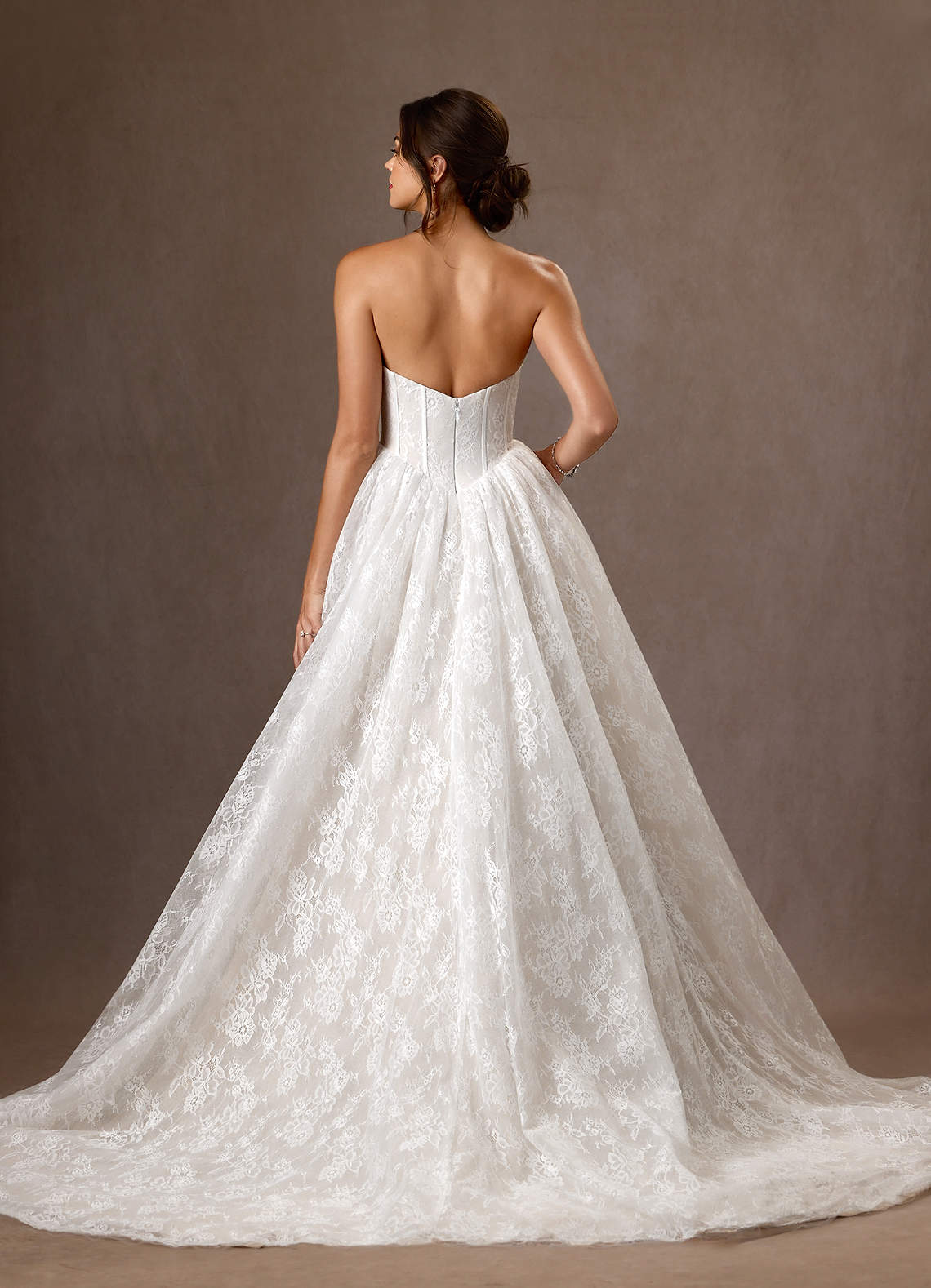 Azazie Demetria Wedding Dresses Diamond White Ball-Gown Strapless Lace Dress image1