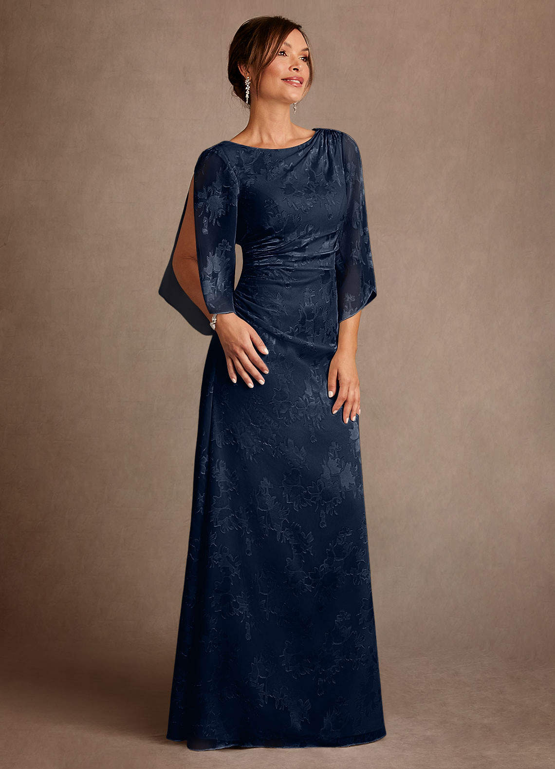 Azazie Anaheim Mother of the Bride Dresses Dark Navy Sheath Pleated Floral Burnout Dress image2