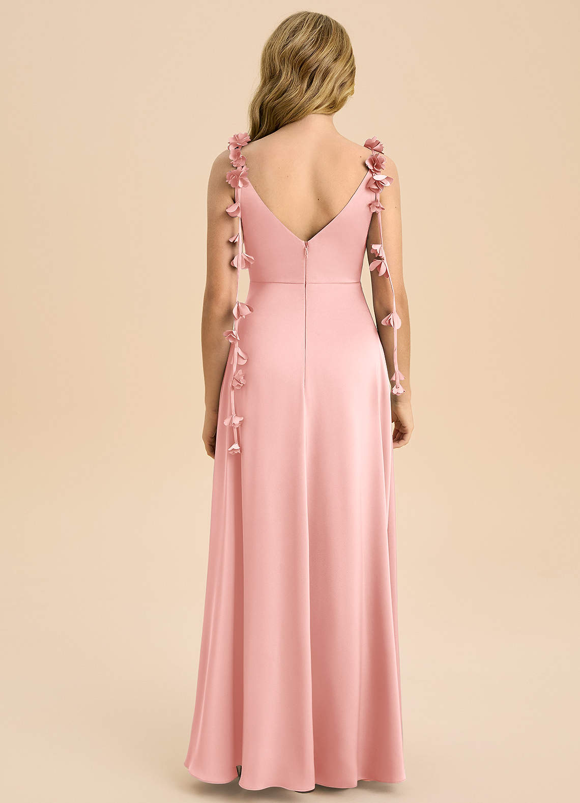 Azazie Gumdrop Junior Powder Pink Empire Pleated Stretch Satin Dress image6