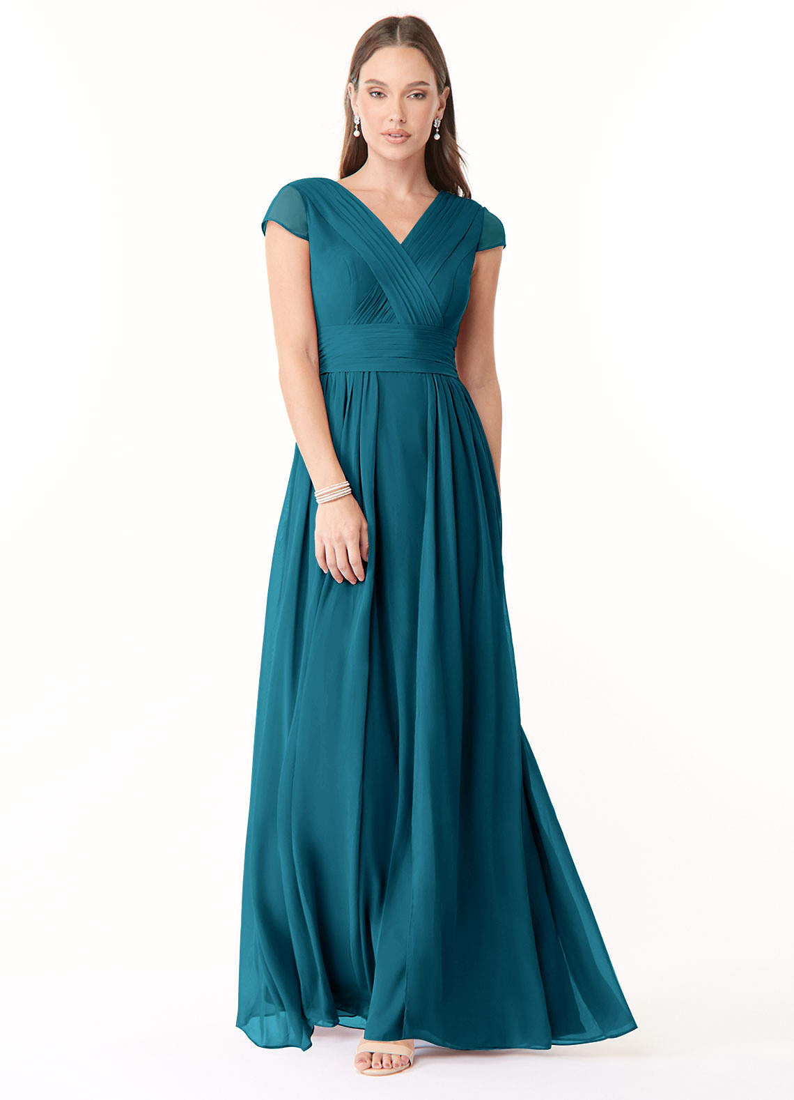 Azazie Organa Bridesmaid Dresses Ink Blue A-Line Pleated Chiffon Dress image1