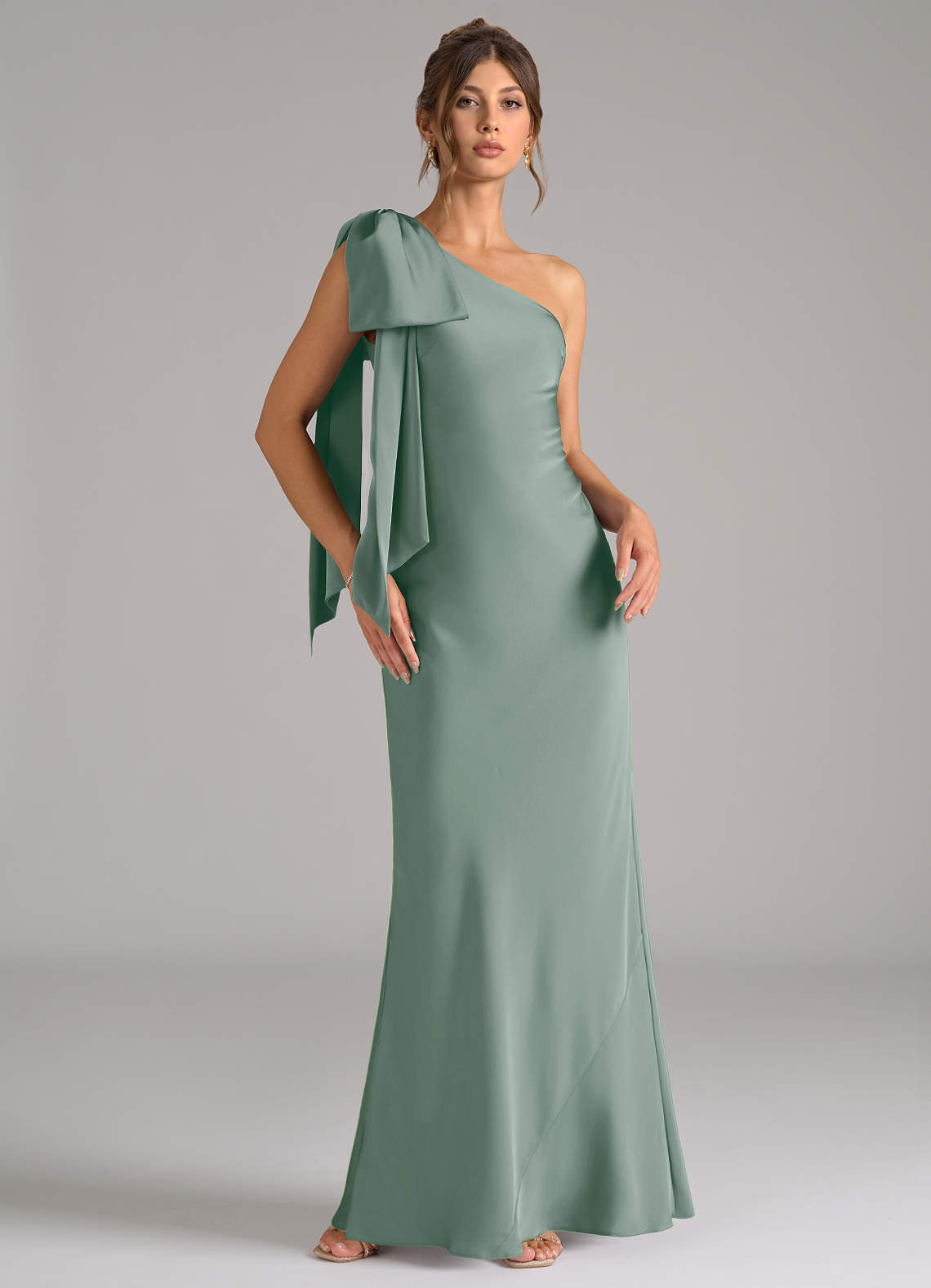 sage grey bridesmaid dresses Azazie Stefania
