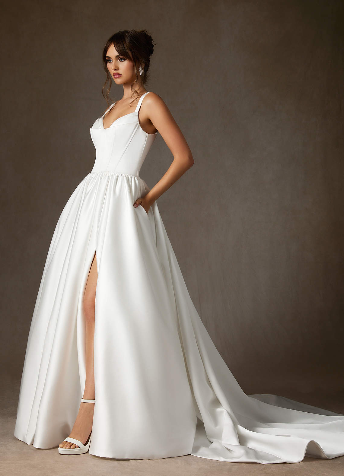 Azazie Mala Vestidos de noiva Vestir Diamante Branco de Cetim Dupla Face de Vestido de baile com com bolsos image6