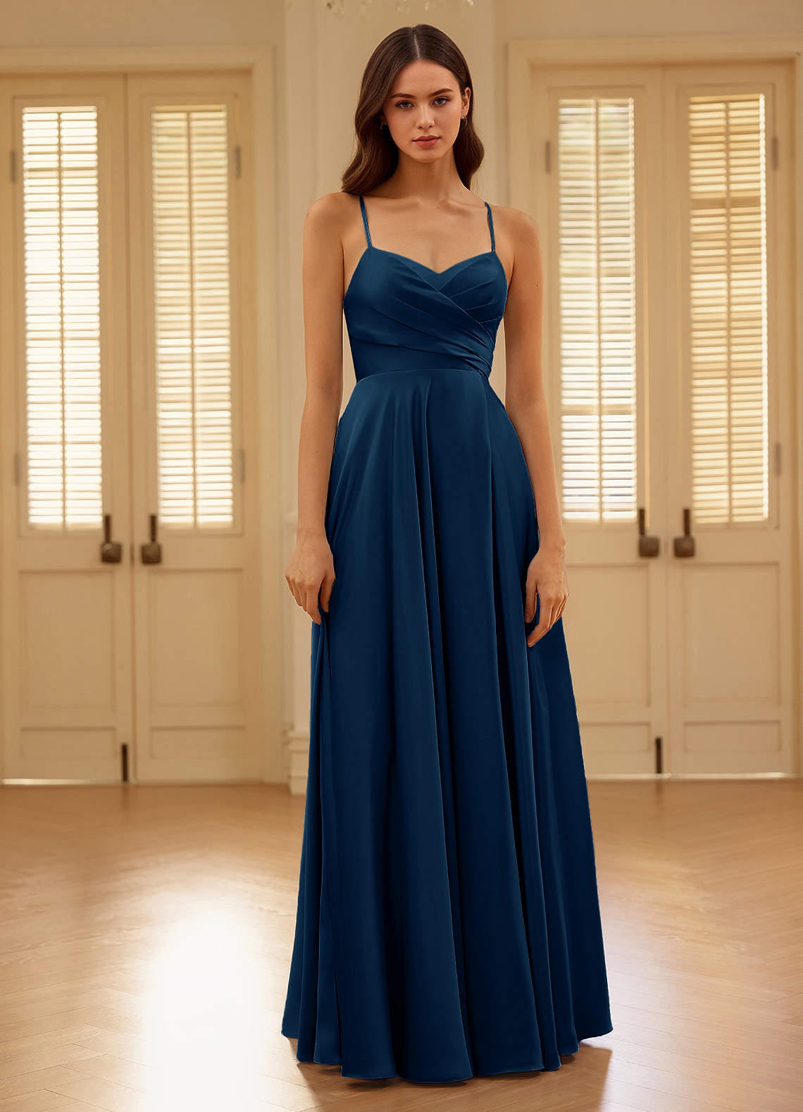 chinese dress ladies Zapaka Women Metallic Satin Gold Prom Dress with Slit A Line Pleated V Neck Long Formal Dress, Golden / UK14
