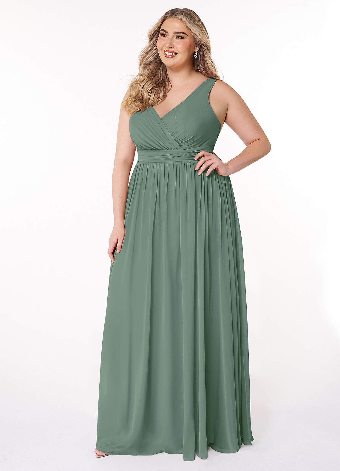 Azazie Kora Bridesmaid Dresses Eucalyptus A-Line Pleated Chiffon Dress image8