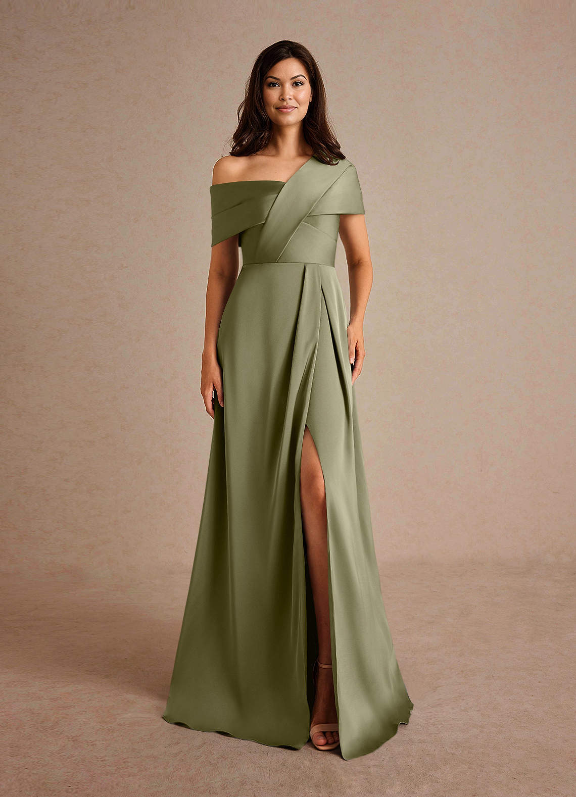Azazie Milton Mother of the Bride Dresses Pistachio A-Line Pleated Stretch Satin Dress image6