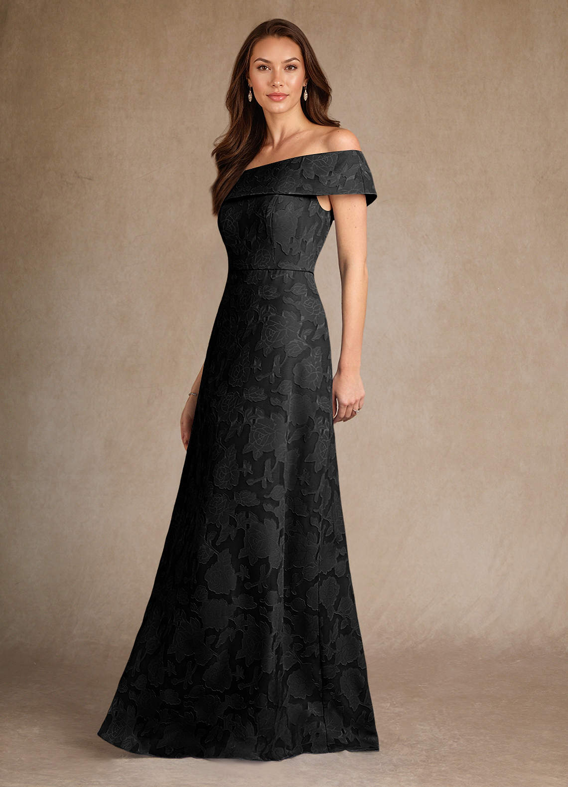 Azazie Medford Black A-Line Off the Shoulder Floral Burnout Dress | Azazie