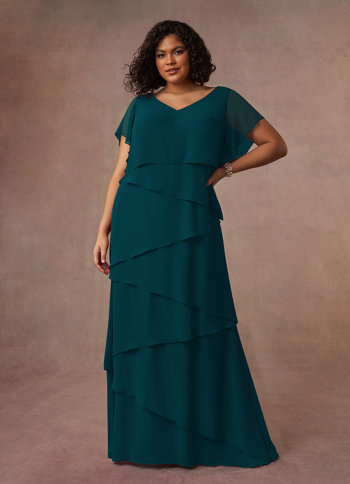 Azazie OHara Mother of the Bride Dresses Pine A-Line V-Neck Chiffon Dress image11