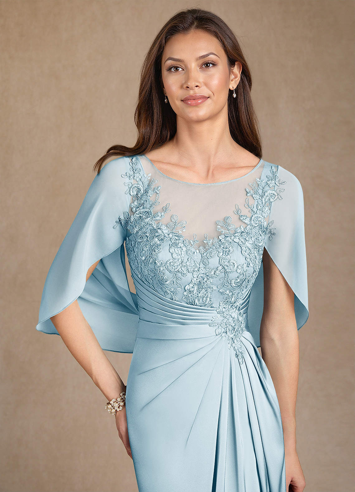 Azazie Hera Abiti per la Madre della Sposa Abito A-Line in Raso Elasticizzato Pizzo Azzurro image4