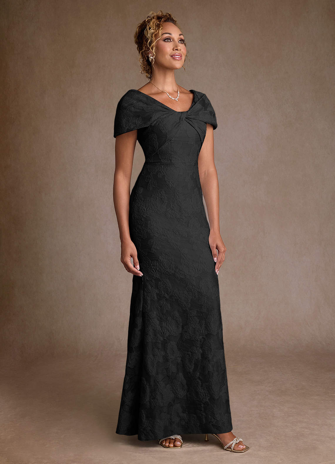 Azazie Amallia Black Jacquard Mermaid Off the Shoulder Floral