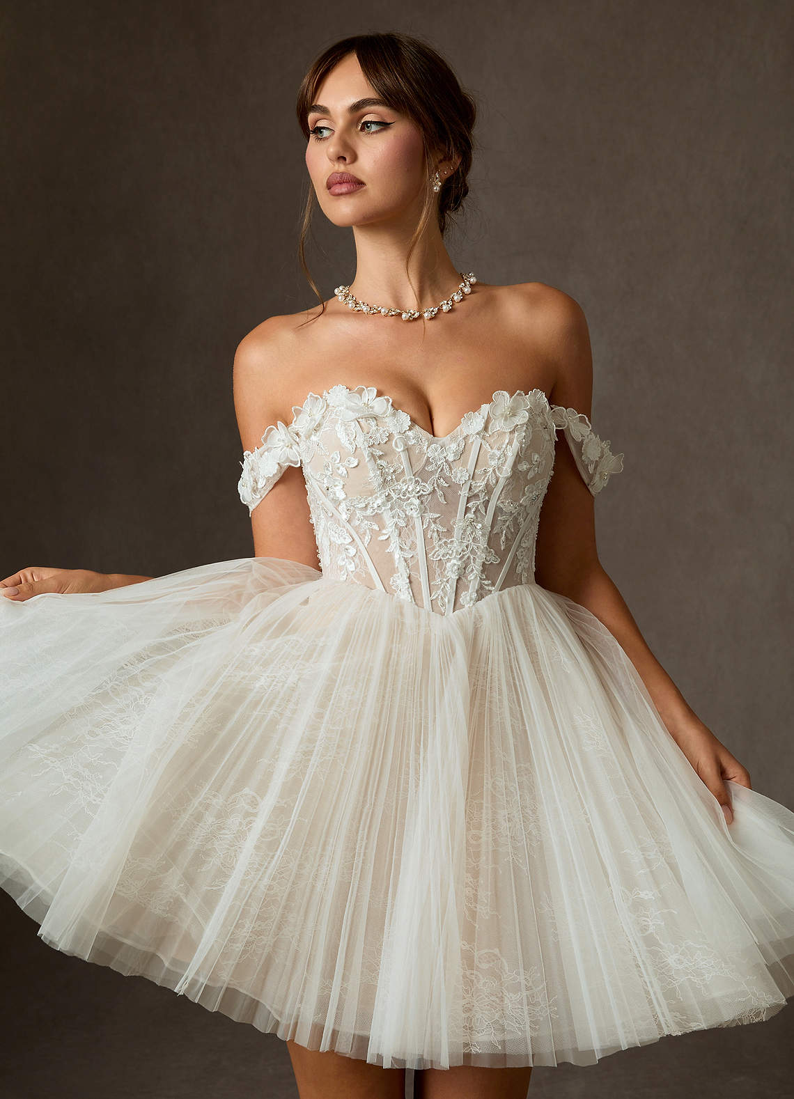 Azazie Sorel Robes de mariée Robe Princesse en Dentelle Épaule décolletée Diamant Blanc Champagne image1