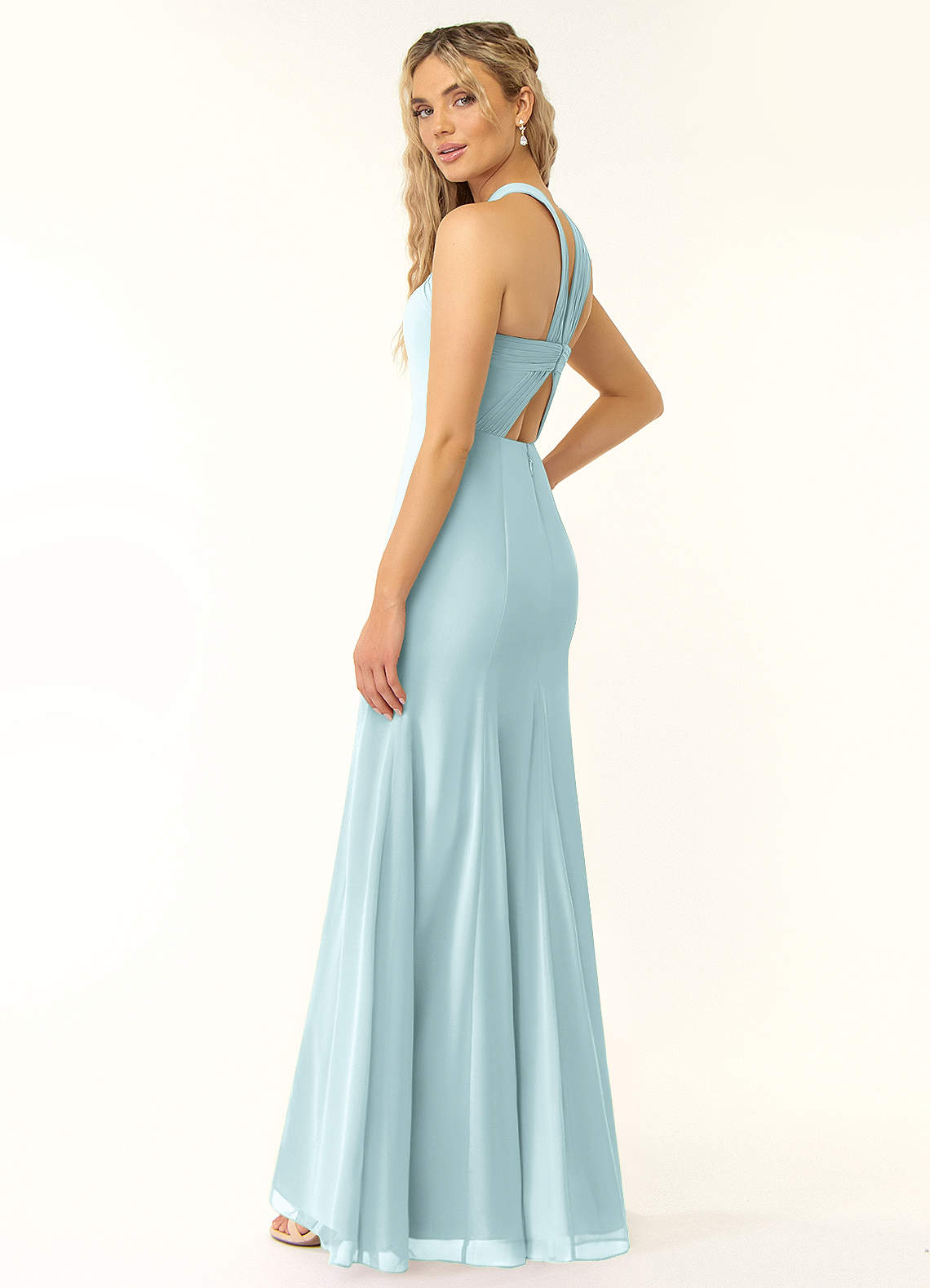 Azazie Rue Bridesmaid Dresses Mist A-Line Halter Chiffon Dress image3