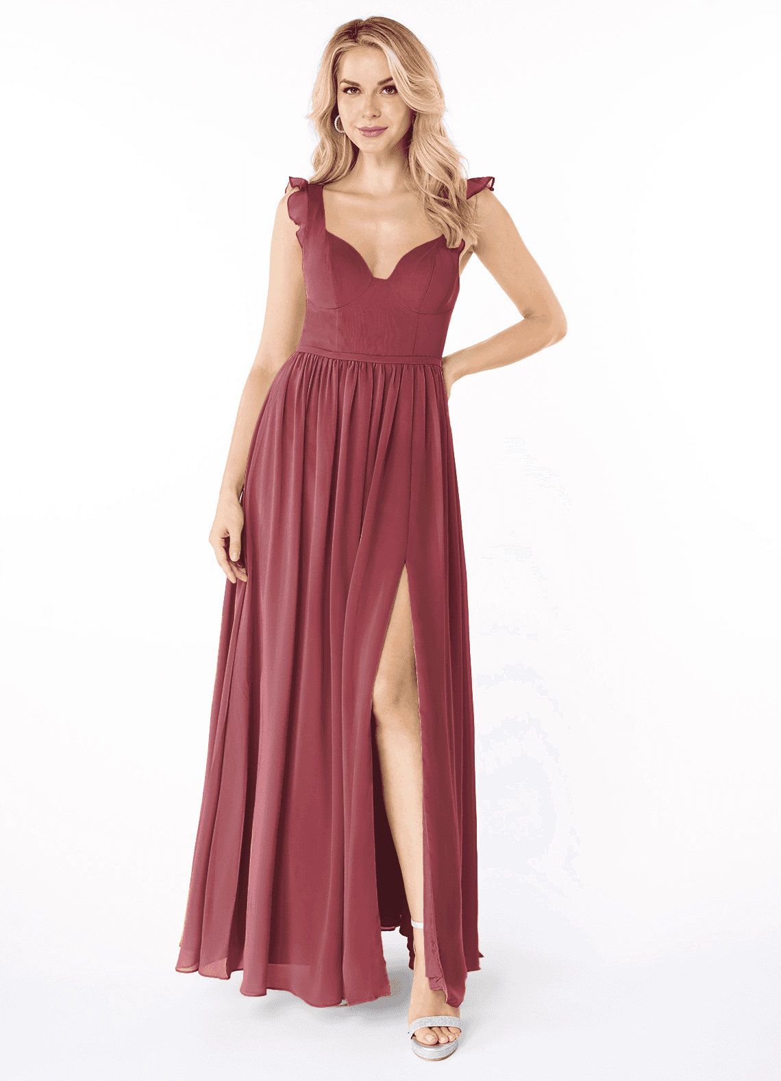 Azazie Stassie Bridesmaid Dresses Merlot A-Line Sweetheart Ruched Chiffon Dress image1