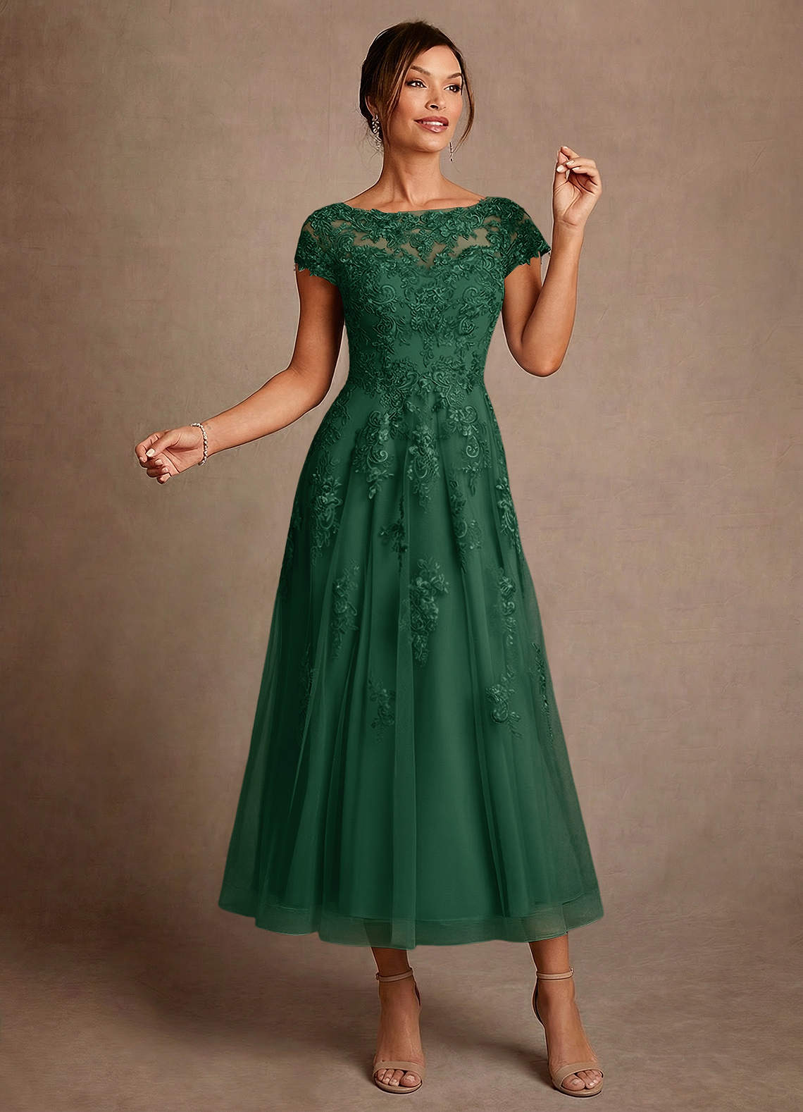 Azazie Jolanda Mother of the Bride Dresses Dark Green A-Line Lace Dress image2