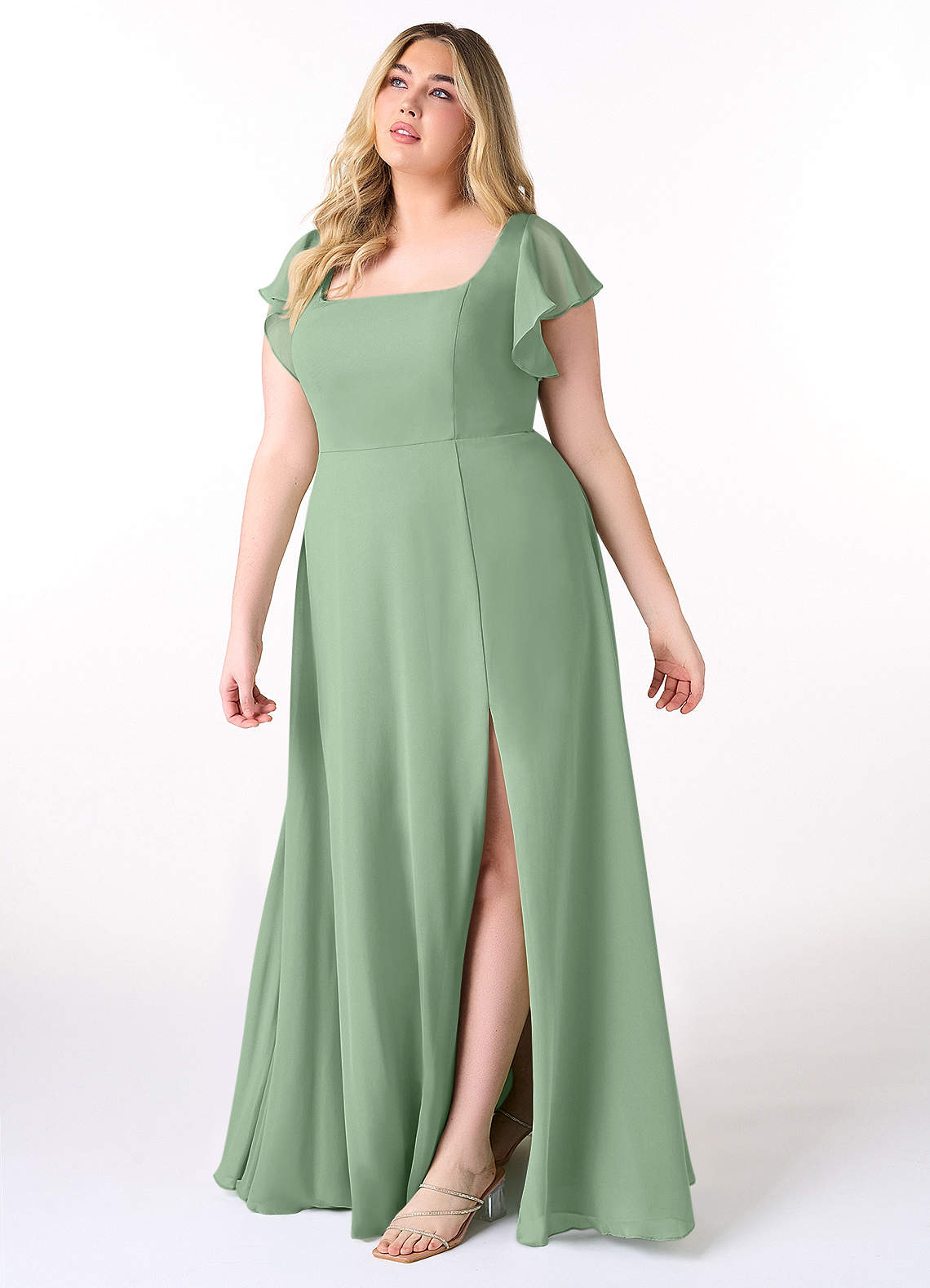 Azazie Bondi Bridesmaid Dresses Matcha A-Line Ruffled Chiffon Dress image8
