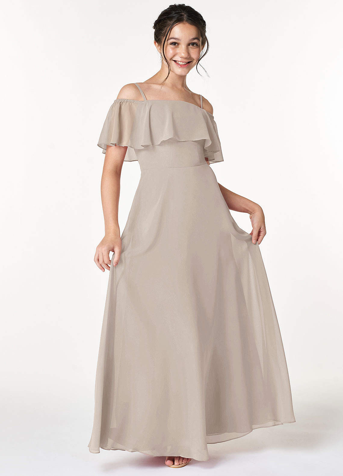 Azazie Maggie Junior Frost A-Line Off the Shoulder Chiffon Dress image1
