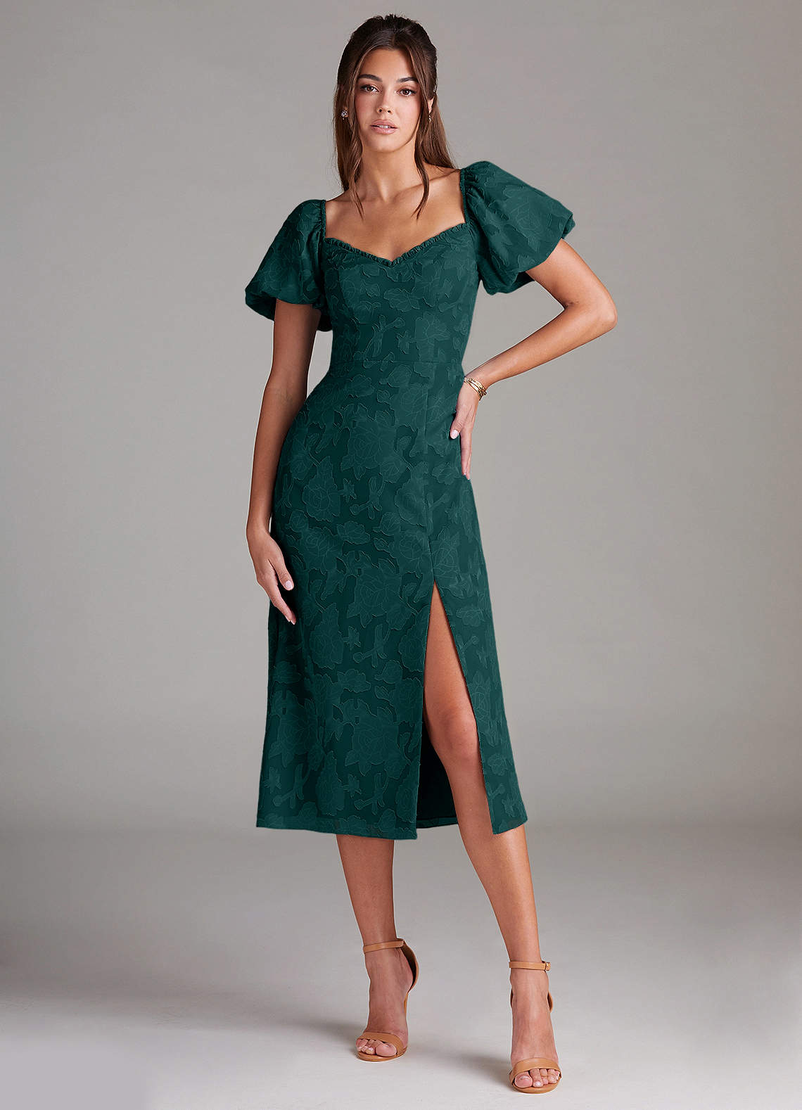 Azazie Evalina Robes de demoiselle d'honneur Robe Fourreau en Blumen-Burnout Vert Pin image1