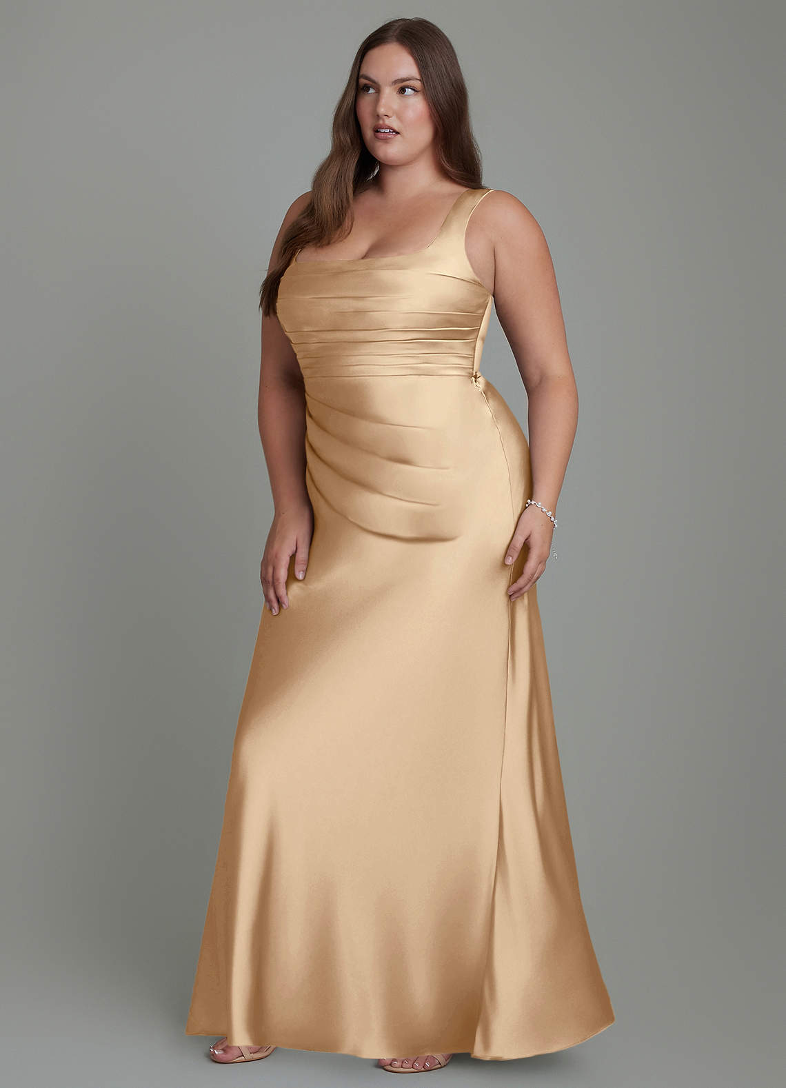Azazie Agustina Bridesmaid Dresses Champagne Mermaid Corset Stretch Satin Dress image10