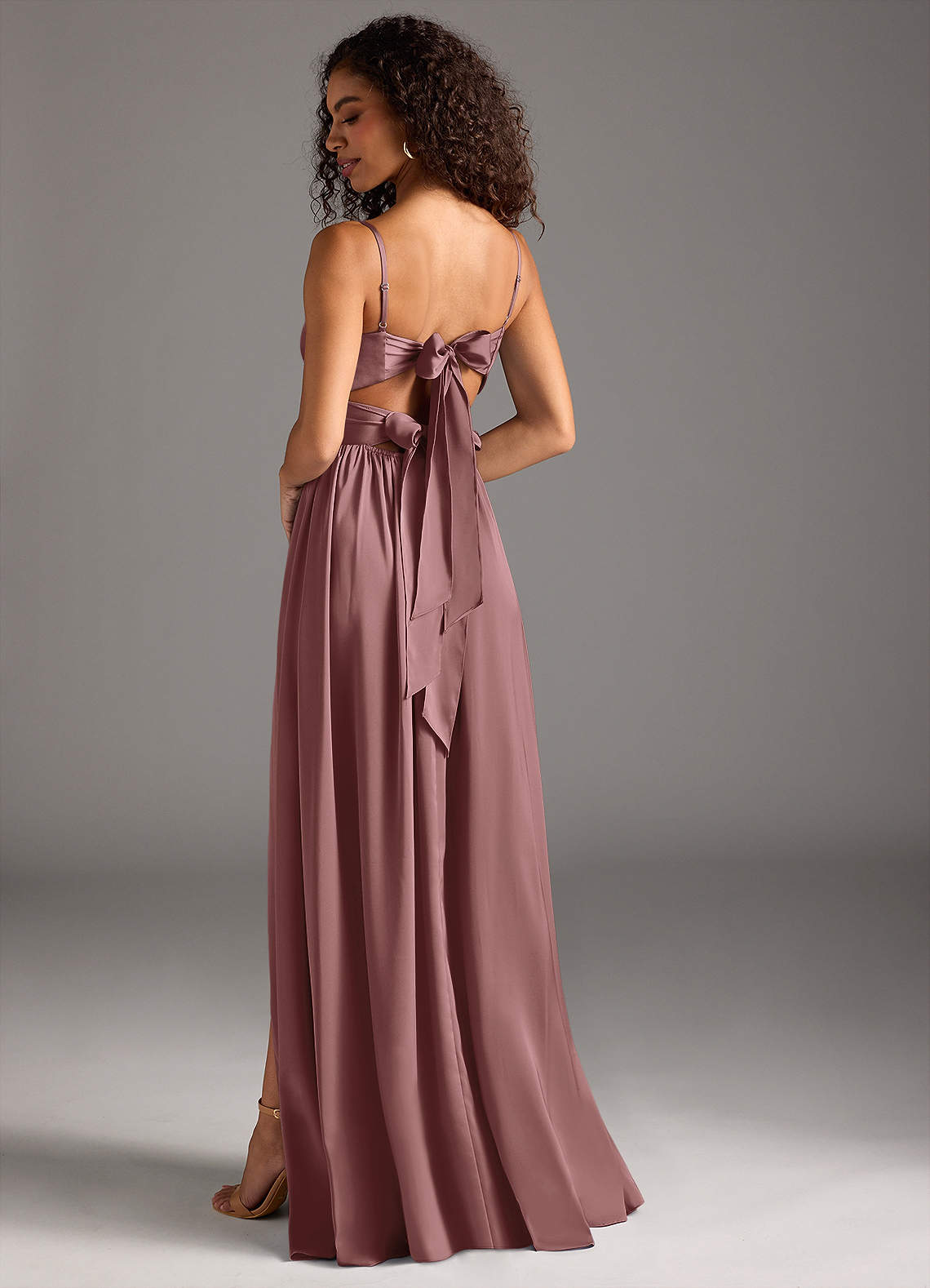 Azazie Zeya Bridesmaid Dresses Vintage Mauve A-Line Pleated Stretch Satin Dress image1