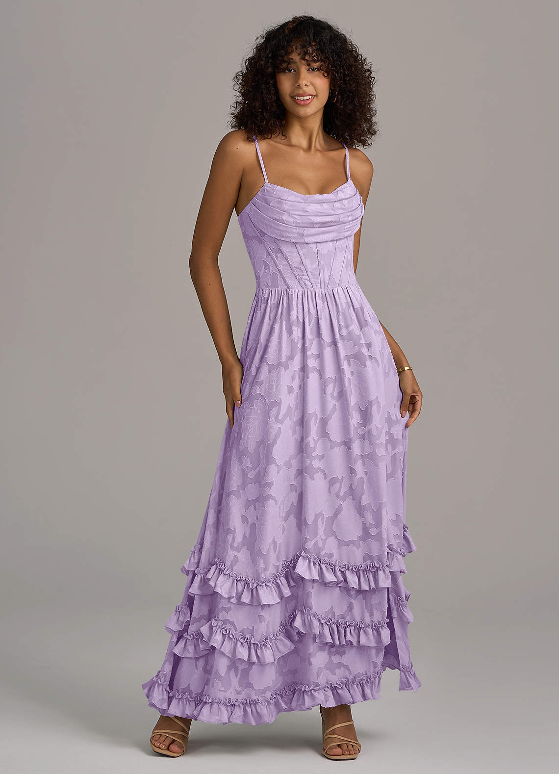 Azazie Lettie Bridesmaid Dresses Lilac A-Line Corset Floral Burnout Dress image1
