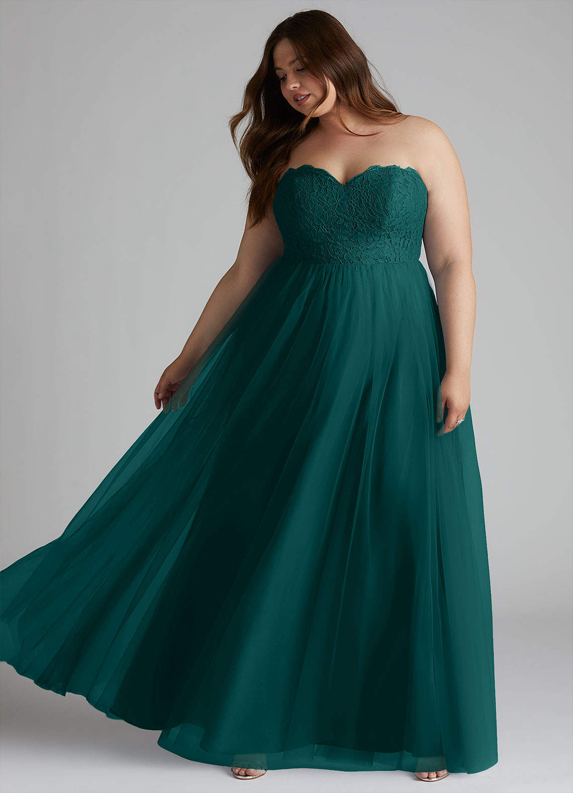 Azazie Roni Robes de demoiselle d'honneur Robe Trapèze Convertible en Tulle Encolure en Forme de Cœur Paon image8