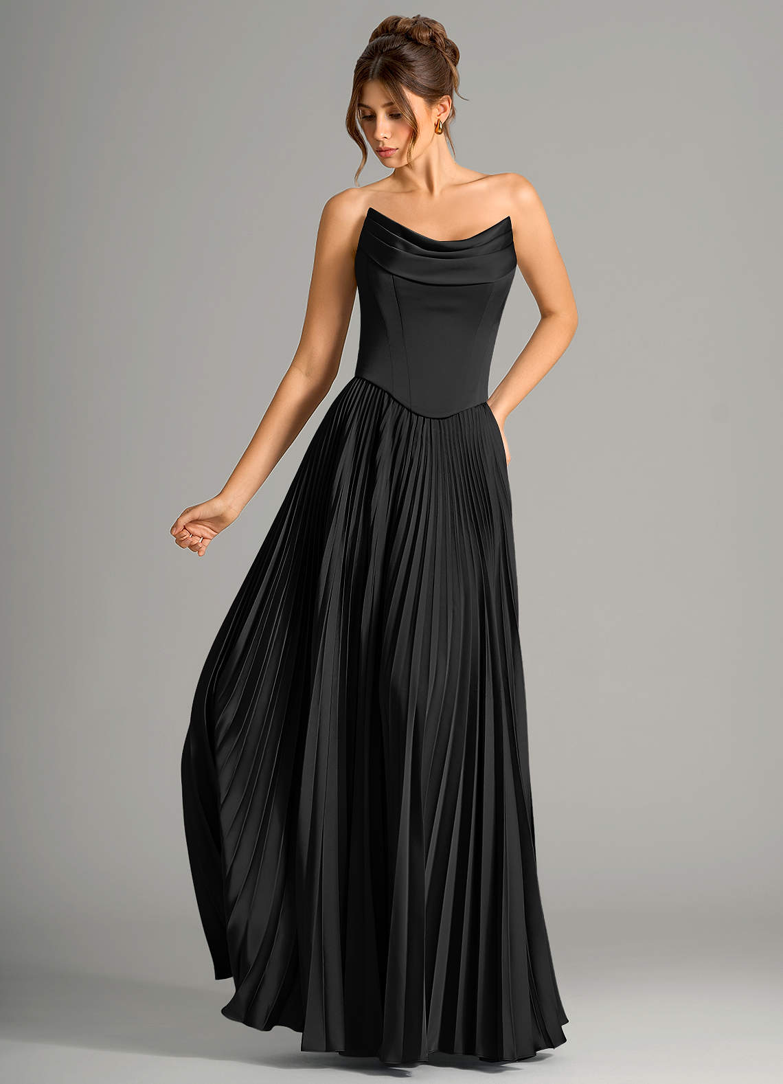 Azazie Saedra Ready to Ship Black Stretch Satin Bridesmaid Dresses