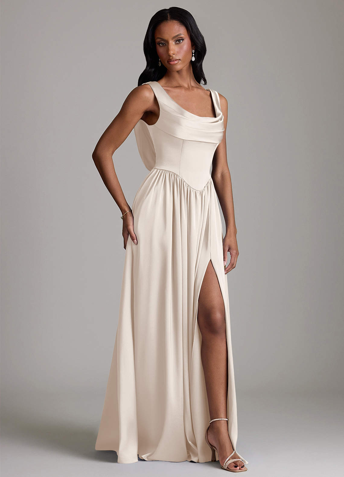 azazie white alabaster bridesmaid dress Novi Color:Ivory AB neckline bodice held up Material: Performance tiffany blue wedding dress