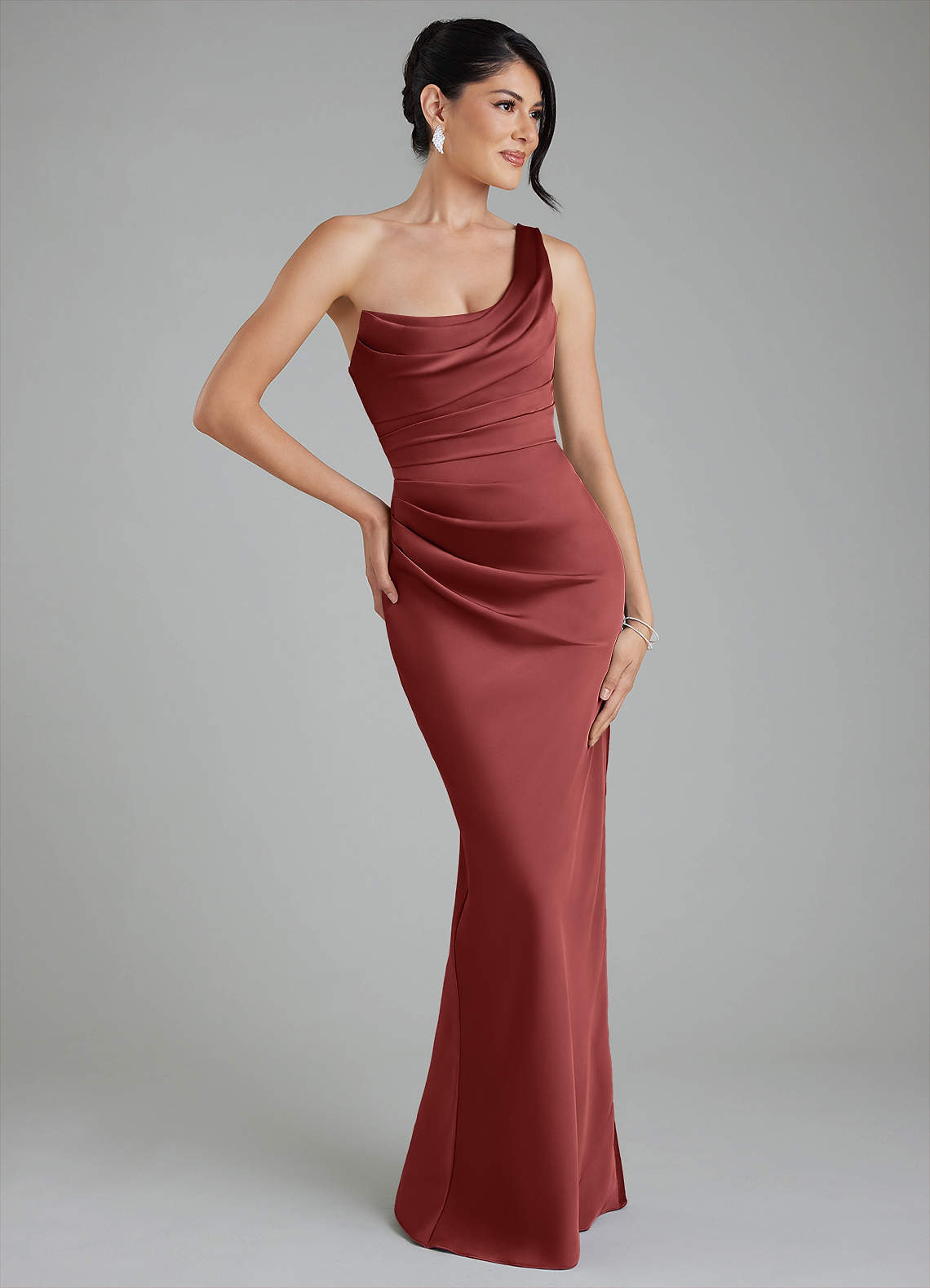 satin terracotta bridesmaid dresses Azazie Sabrina Color:001 BLACK