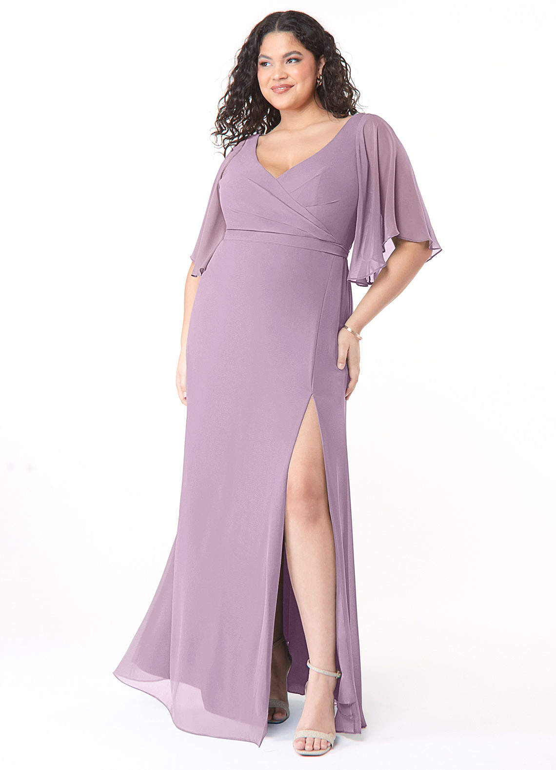 Azazie Cierra Bridesmaid Dresses Wisteria A-Line V-Neck Chiffon Dress image1