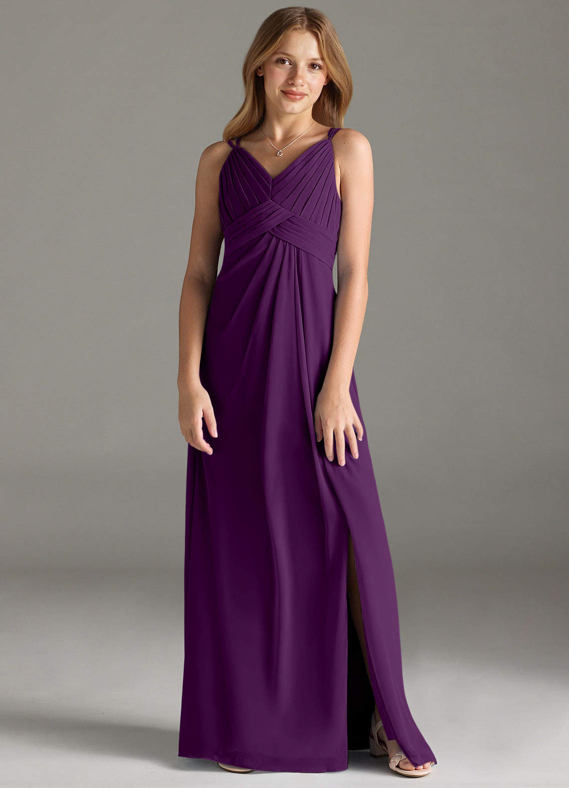 Azazie Maren Allure Junior Grape A-Line Lace Chiffon Dress image1
