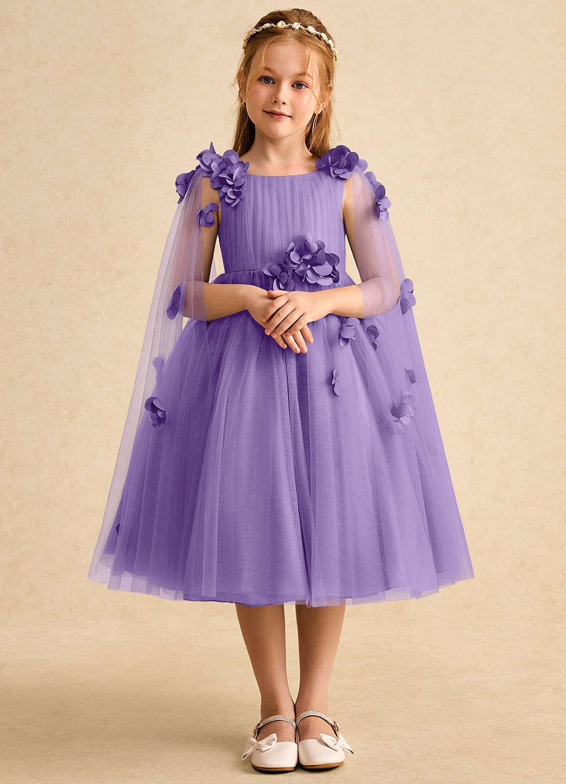 Azazie Staria Flower Girl Dresses Tahiti Ball-Gown Ruched Tulle Dress image1