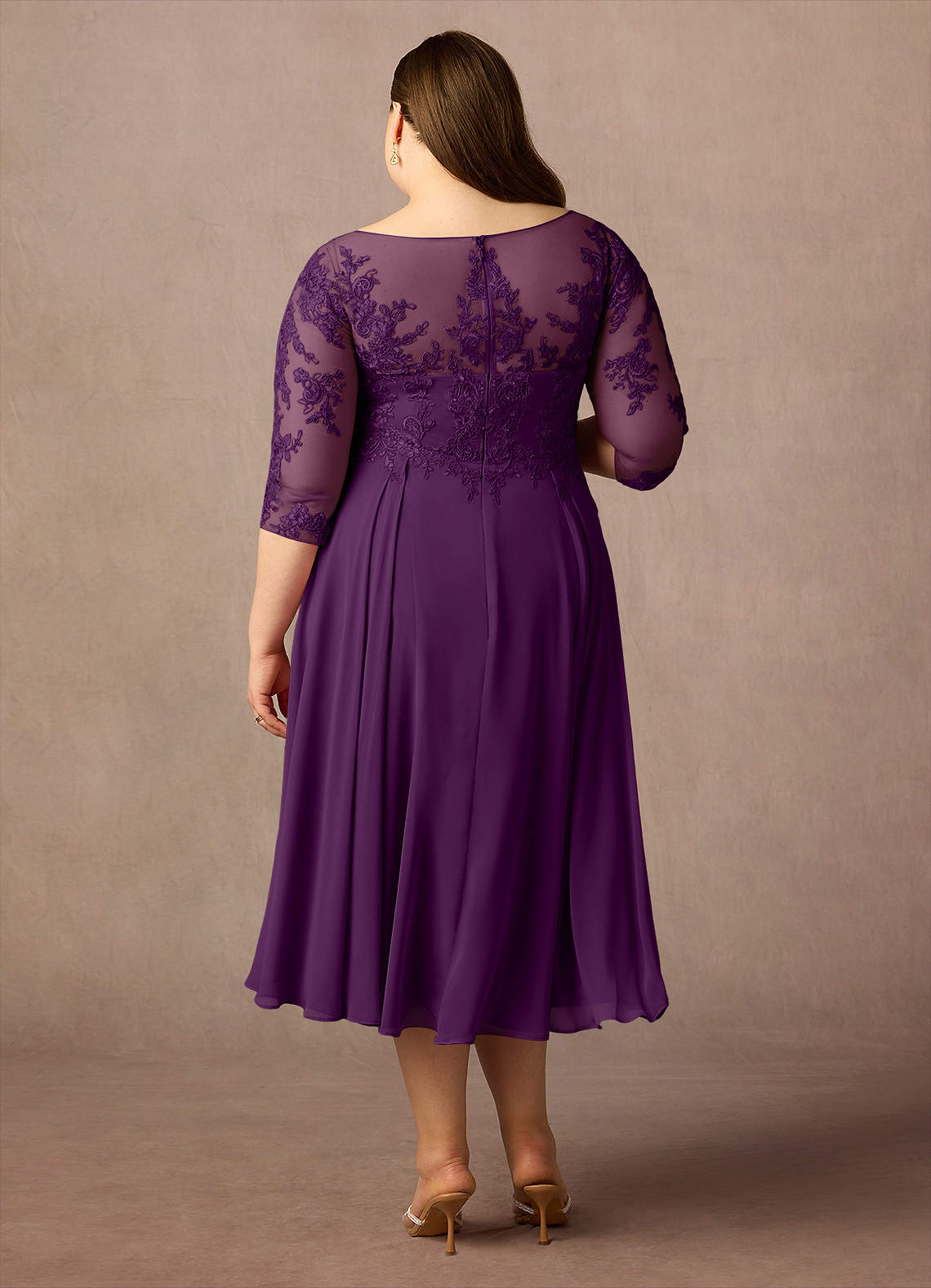 Azazie Marge Mother of the Bride Dresses Grape A-Line Scoop Lace Chiffon Dress image6