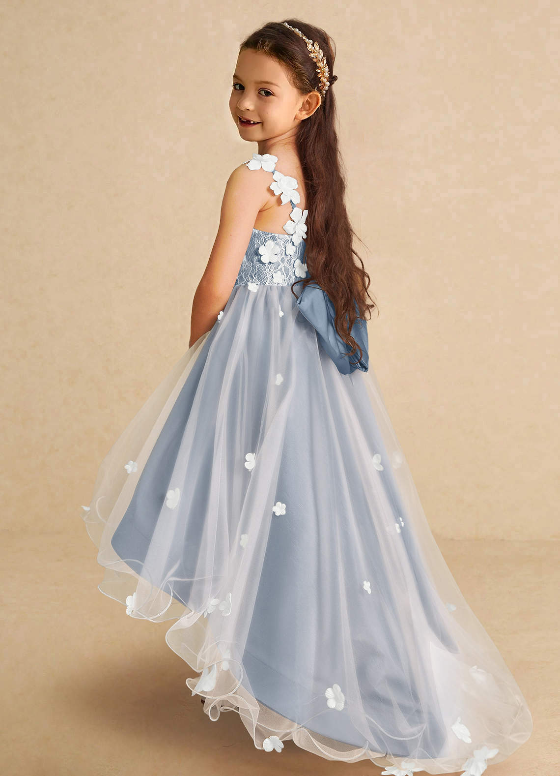 Azazie Celia Dusty Blue A-Line Lace Tulle Dress | Azazie