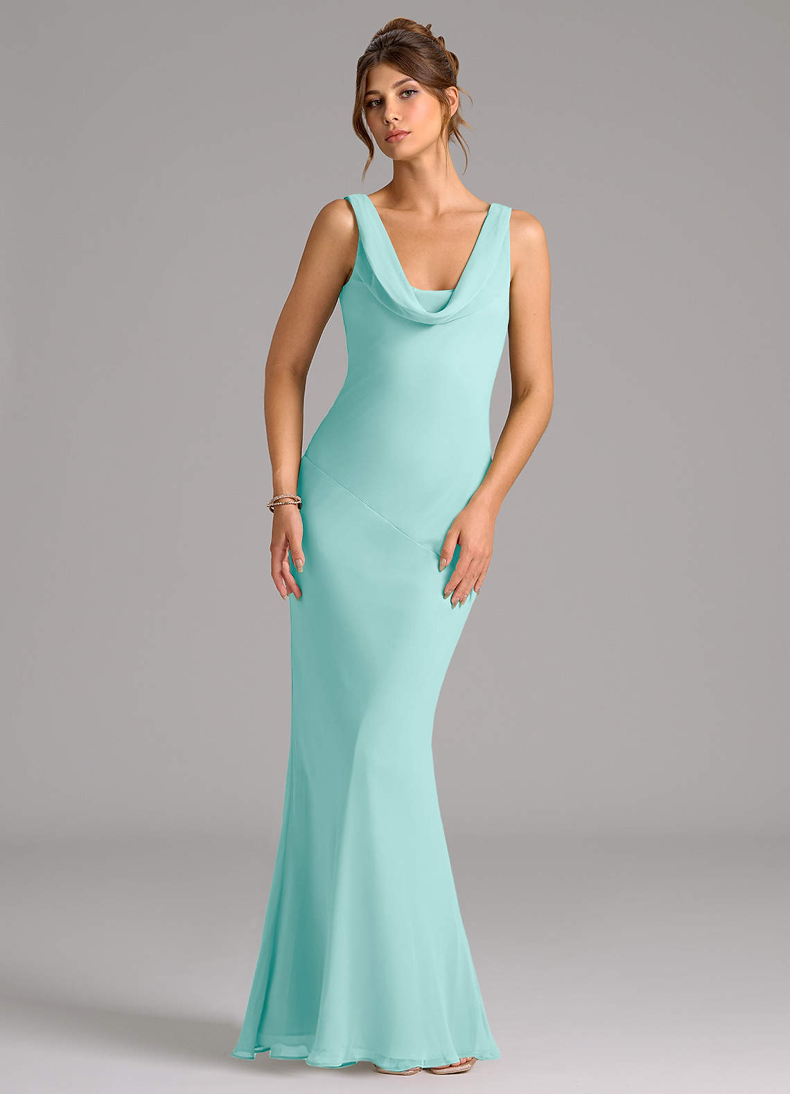Azazie Rylina Bridesmaid Dresses Aqua Mermaid Pleated Chiffon Dress image1