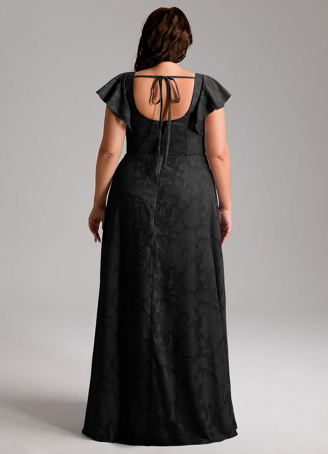 Azazie Bondi Bridesmaid Dresses Black A-Line Side Slit Floral Burnout Dress image7