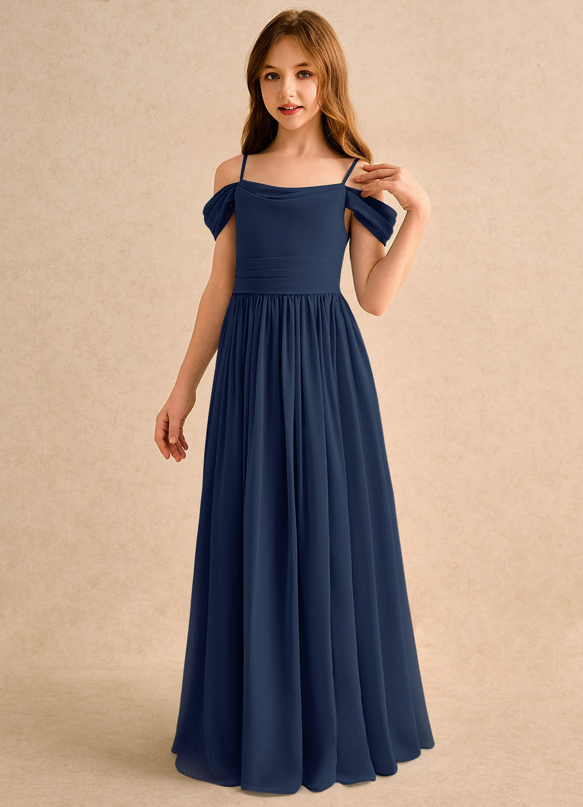 navy blue childrens dresses Cute Flower Girl Dress with Bow at Back misaislestyle Cotton and Polyester Navy Blue Girl Dress With