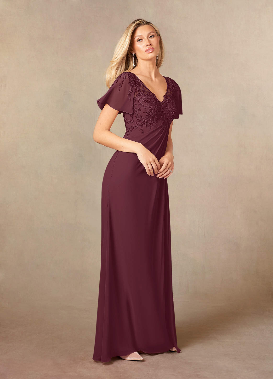 Lace And Chiffon Long Formal Dresses Cabernet