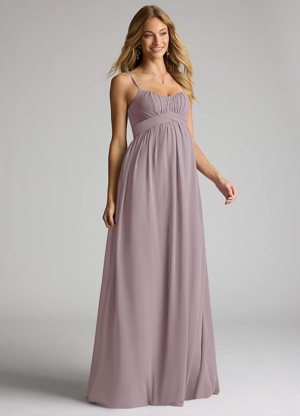 Azazie Llana Maternity Bridesmaid Dresses A-Line Chiffon Floor-Length Dress image1